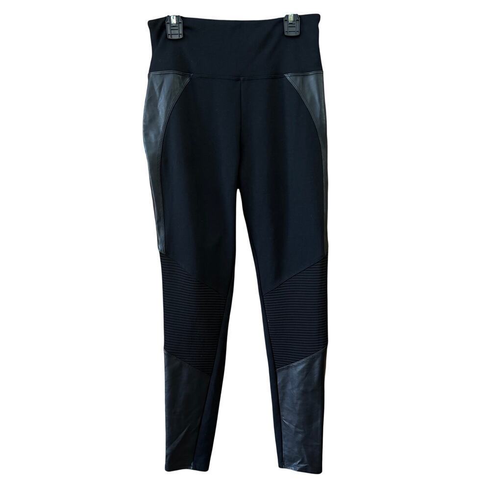 Assets Pants Stretch with Faux Leather Accents Size Medium Black Leggings